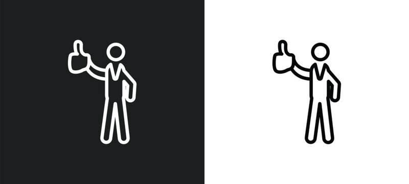 tumb up business man outline icon in white and black colors. tumb up business man flat vector icon from people collection for web, mobile apps and ui.