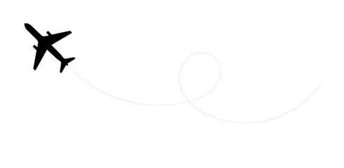 silhouette of an airplane with flight way