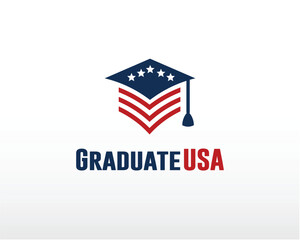 Patriotic Graduation: College hat American-colored logo symbolizing achievement, pride, and opportunity.