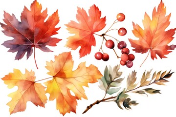 Fototapeta premium Watercolor Fall Decor Clip art on white background Generative AI 