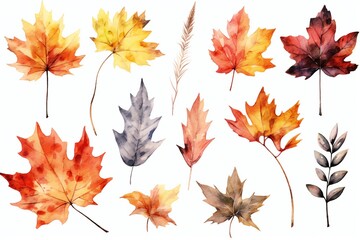 Watercolor Fall Decor Clip art on white background Generative AI 
