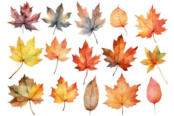 Watercolor Fall Decor Clip art on white background Generative AI 