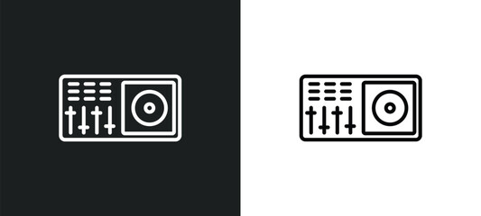 dj playing records outline icon in white and black colors. dj playing records flat vector icon from party collection for web, mobile apps and ui.