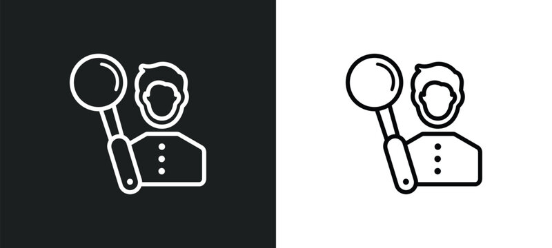man with magnifying flass outline icon in white and black colors. man with magnifying flass flat vector icon from other collection for web, mobile apps and ui.