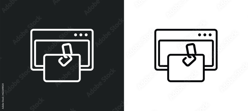 Poster backlink outline icon in white and black colors. backlink flat vector icon from networking collectio