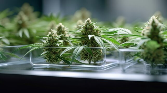 Medical cannabis drug in box in laboratory. Generative AI 2