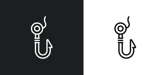 hook outline icon in white and black colors. hook flat vector icon from nautical collection for web, mobile apps and ui.