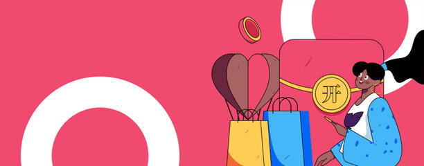 Holiday Shopping E-Commerce Online Shopping People Flat Vector Concept Operation Hand Drawn Illustration
