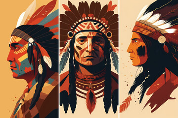 North American Indian Day. Indians in national feather headdresses.