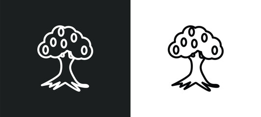 black oak tree outline icon in white and black colors. black oak tree flat vector icon from nature collection for web, mobile apps and ui.
