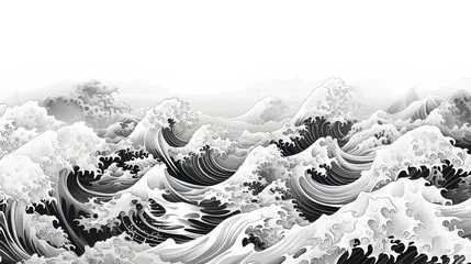 Foto op Canvas Seamless drawing wave Japanese style black and white Generative AI © Atthawut