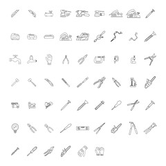 Fototapeta na wymiar carpenter tools collection doodle design isolated on white background