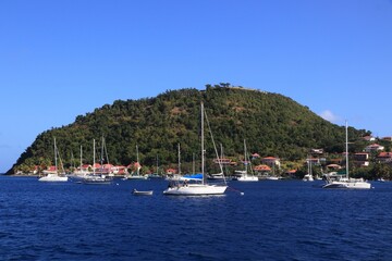 Fototapeta na wymiar Guadeloupe - Les Saintes islands. Terre de Haut harbor mooring buoys.