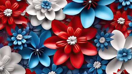 red blue and white 3d flowers background