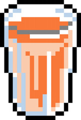A cartoon icon of orange juice inside a glass in pixel style.