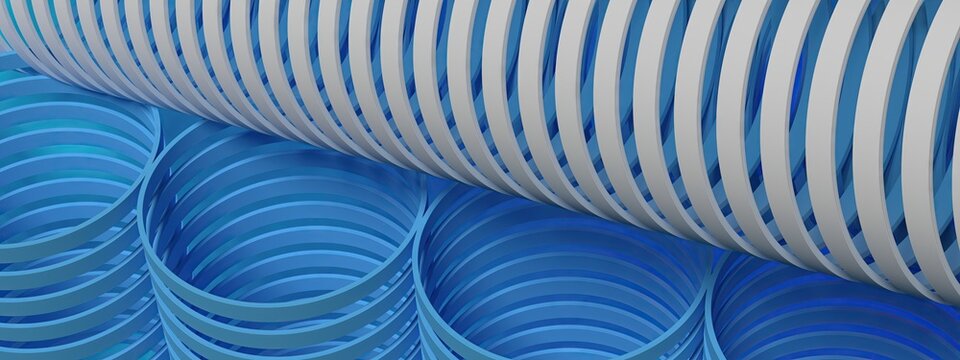 Oblique cylinders and large cylinders Luxury geometry style Blue and white Abstract, Elegant and Modern 3D Rendering image