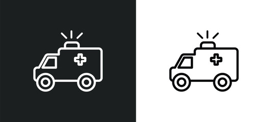 big ambulance facing left outline icon in white and black colors. big ambulance facing left flat vector icon from mechanicons collection for web, mobile apps and ui. © Digital Bazaar