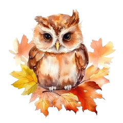 Autumn Wisdom Captivating Owl in Watercolor Splendor