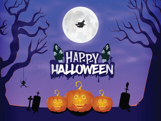 Halloween night celebration illustration with Halloween pumpkins vector. Happy Halloween.