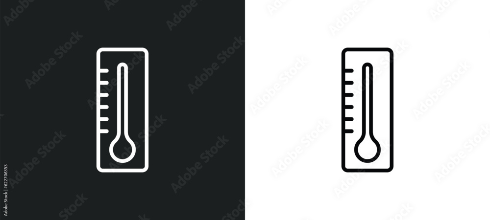 Wall mural thermometer fahrenheit and celsius outline icon in white and black colors. thermometer fahrenheit an