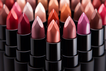 Obraz premium close-up of various shapes of lipstick, generative ai