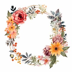 Obraz na płótnie Canvas wreath of flowers, frame of flowers on white background, generated Ai
