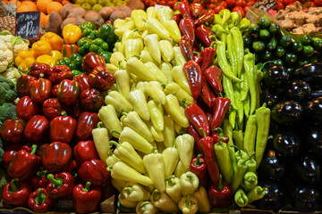 Fresh paprika at the traditional market of Budapest in Hungary
