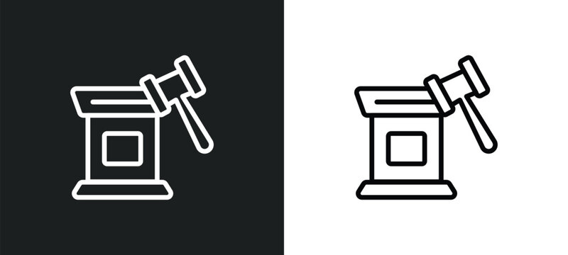 court trial outline icon in white and black colors. court trial flat vector icon from law and justice collection for web, mobile apps and ui.