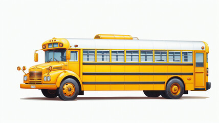 Fototapeta na wymiar School bus type cartoon white background minimal