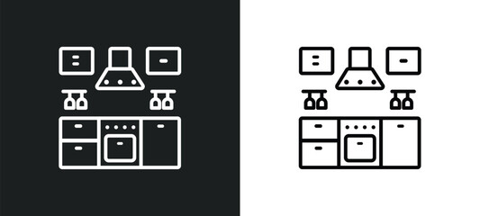 kitchen outline icon in white and black colors. kitchen flat vector icon from kitchen collection for web, mobile apps and ui.