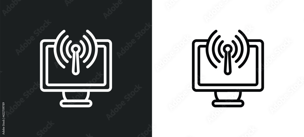 Poster wireless connection outline icon in white and black colors. wireless connection flat vector icon fro