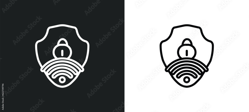 Poster wifi security outline icon in white and black colors. wifi security flat vector icon from internet s