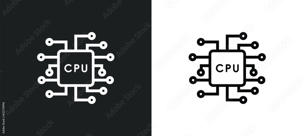 Poster processor outline icon in white and black colors. processor flat vector icon from networking collect
