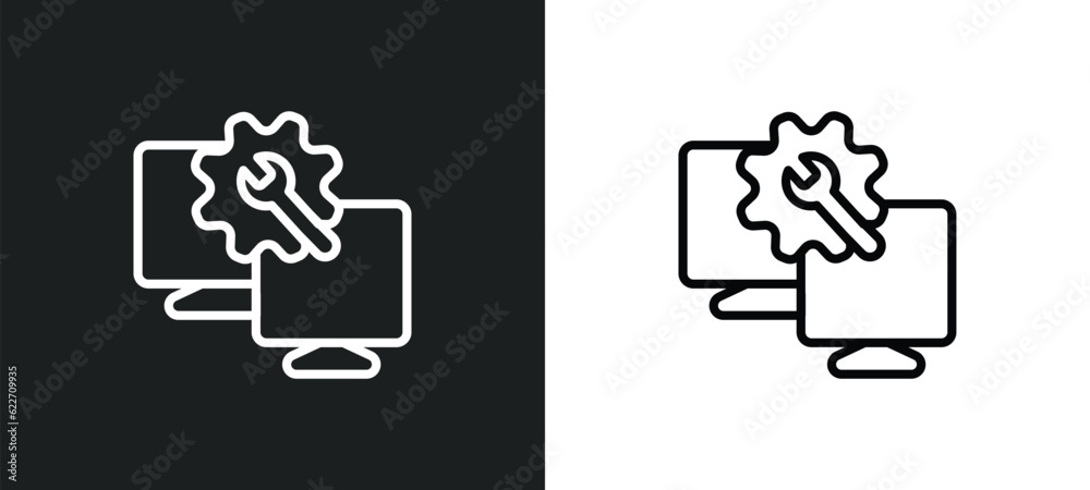 Poster remote support outline icon in white and black colors. remote support flat vector icon from networki