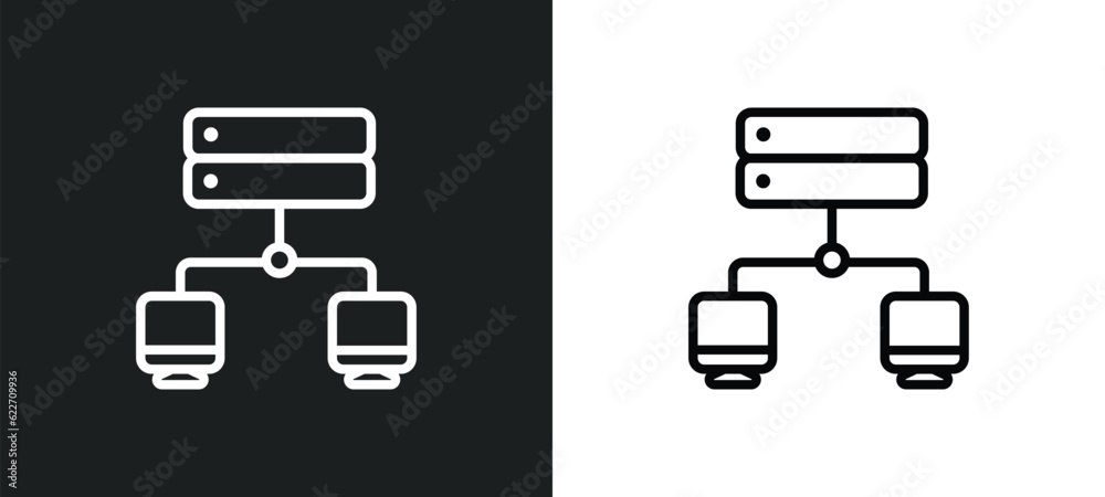 Poster proxy server outline icon in white and black colors. proxy server flat vector icon from networking c