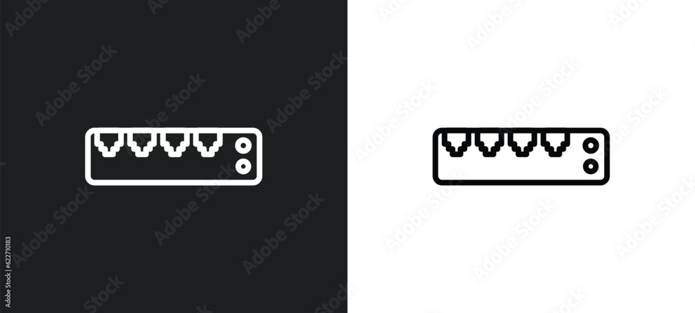 Poster hub outline icon in white and black colors. hub flat vector icon from networking collection for web,