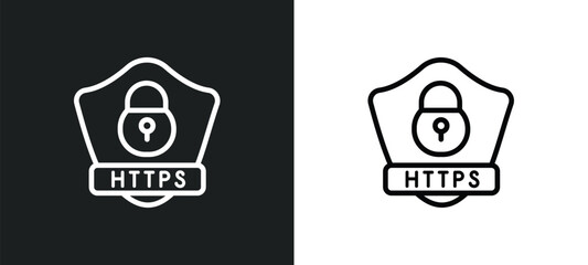 https outline icon in white and black colors. https flat vector icon from internet security collection for web, mobile apps and ui. - obrazy, fototapety, plakaty