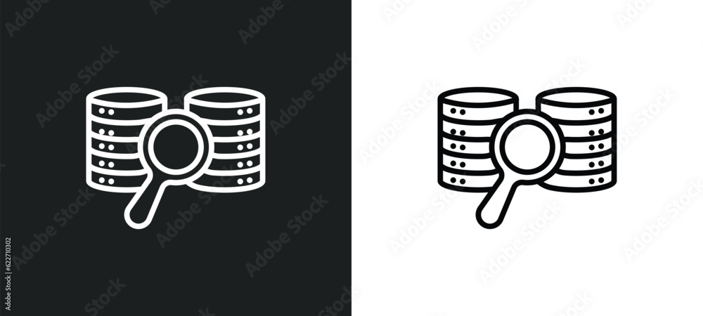 Poster data search outline icon in white and black colors. data search flat vector icon from networking col