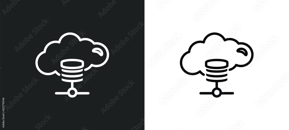 Poster cloud storage outline icon in white and black colors. cloud storage flat vector icon from networking