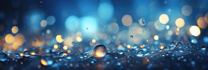 Blue rain drops background vector, in the style of romantic soft focus and ethereal light, lens flares, cosmic abstraction, glowing lights, ethereal abstract, bokeh, smokey background AI Generative