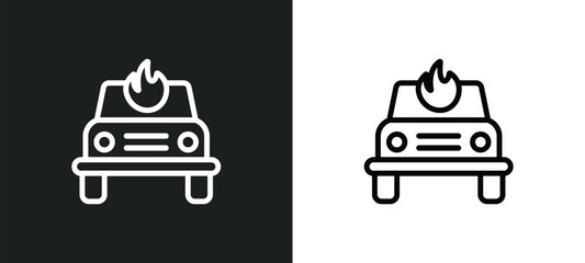 burning car outline icon in white and black colors. burning car flat vector icon from insurance collection for web, mobile apps and ui.