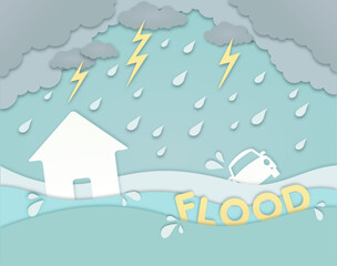 Heavy rain, flood illustration, natural disaster vector