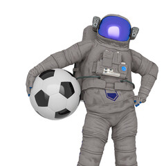 astronaut is holding a football ball and ready to play