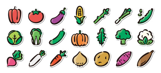 Illustrated sticker set of vegetable.Quick and simple to use.