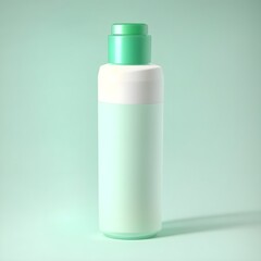 Unlabeled light green cosmetic product bottle in a light green background: Generative AI
