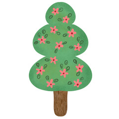 Pink flower tree, hand drawing on transparent backgound. Printable with high quality.