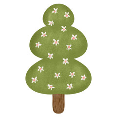 White flower tree, hand drawing on transparent backgound. Printable with high quality.