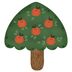 Orange tree, hand drawing on transparent backgound. Printable with high quality.