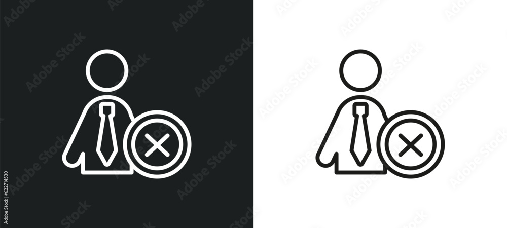 Poster remove user outline icon in white and black colors. remove user flat vector icon from human resource