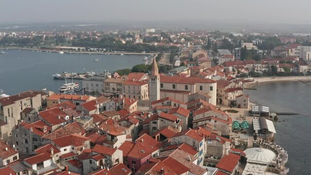 Bird's-Eye View of Umag, Croatia - Aerial Drone Footage Showcasing the Charm of Istrian Coast Town